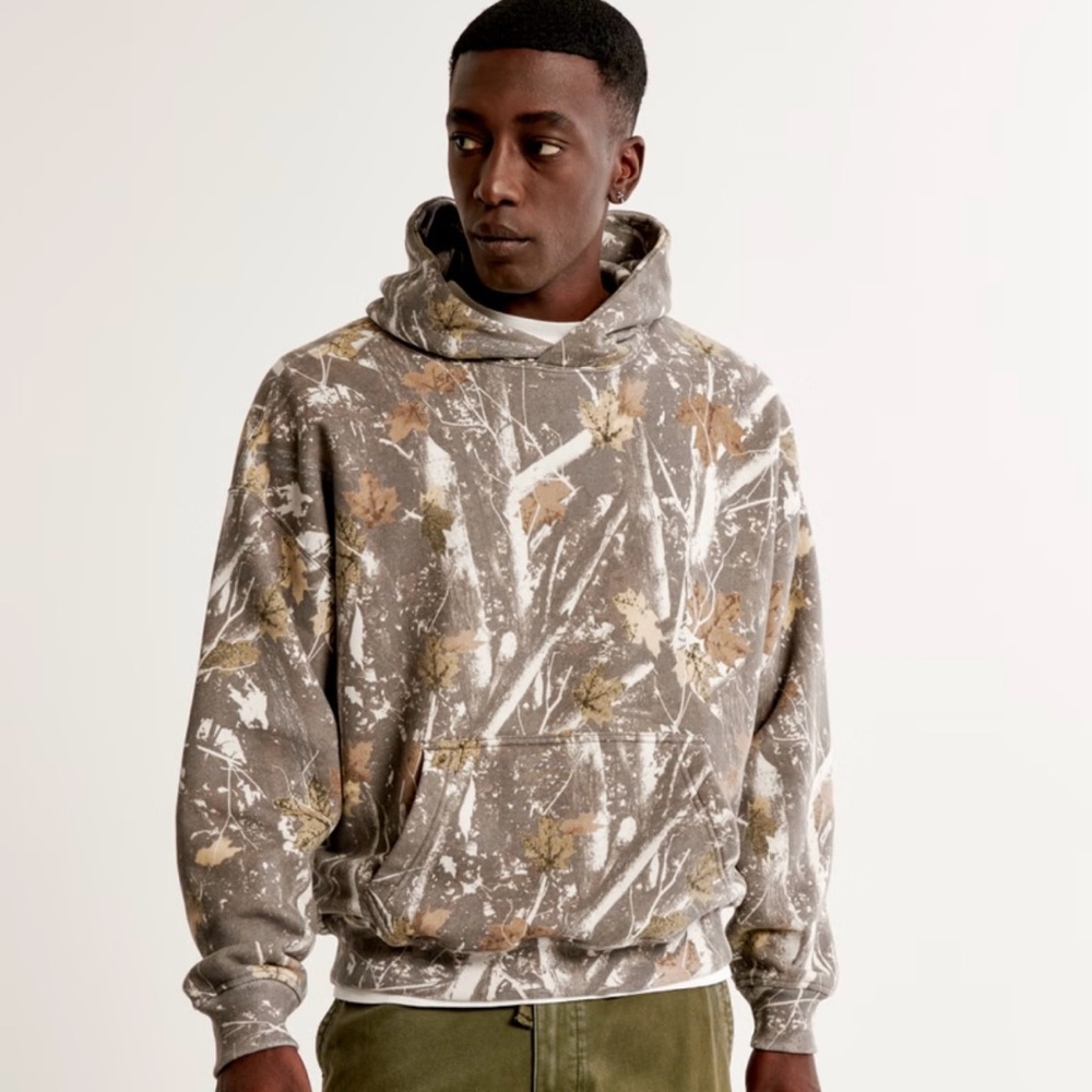 Abercrombie Camo Essential Popover Hoodie - Grey Camo